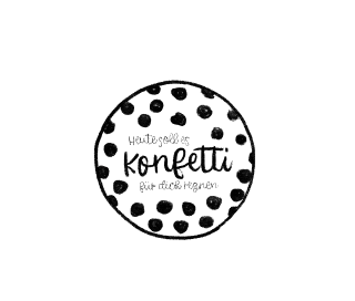 Handgezeichnetes Bild eines Stickers mit der Aufrschrift "Konfetti"